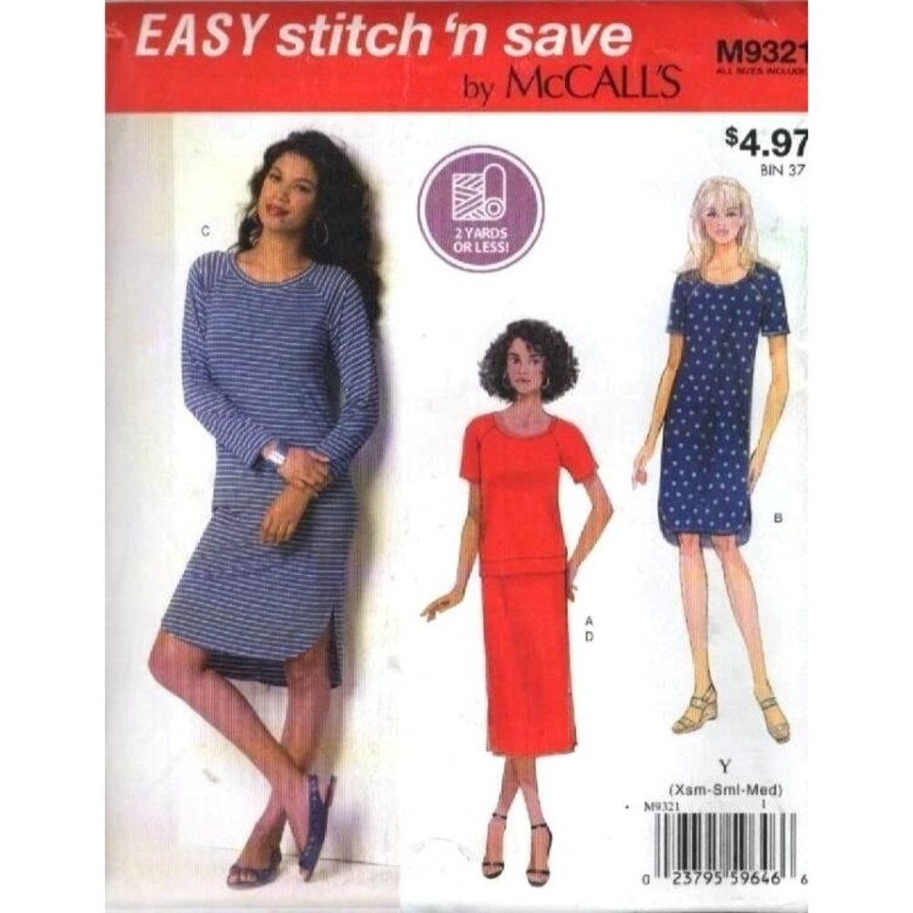 McCall's Sewing Pattern M9321 Easy Stitch n Save Misses Dress Size XS-M